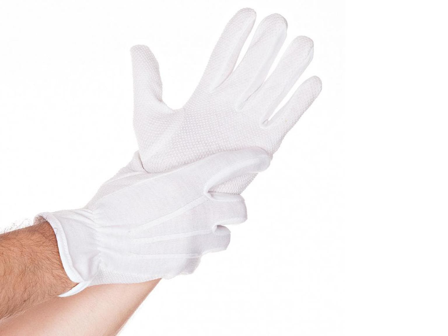 Gants en jersey de coton, taille M avec picots PVC, blancs, avec couche et