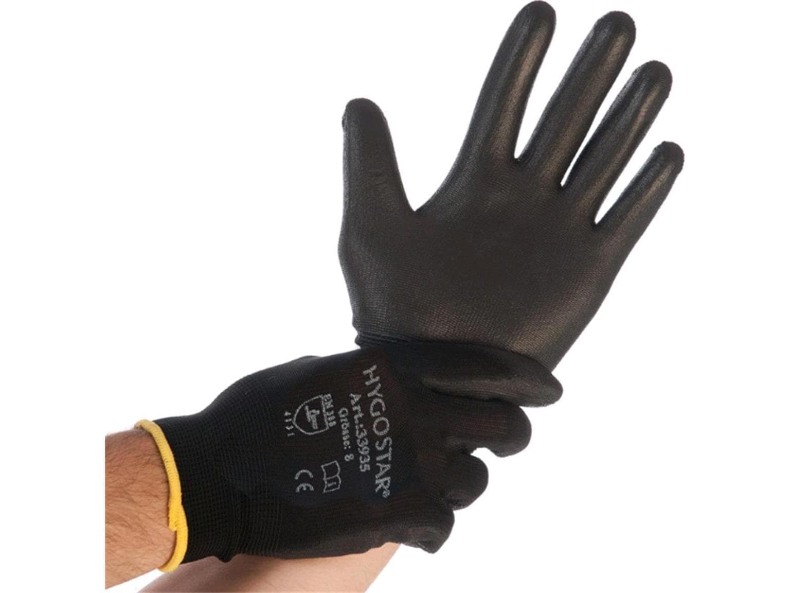 Guanti in nylon a maglia fine BLACK ACE neri, taglia XL, rivestimento in PU 1/4,