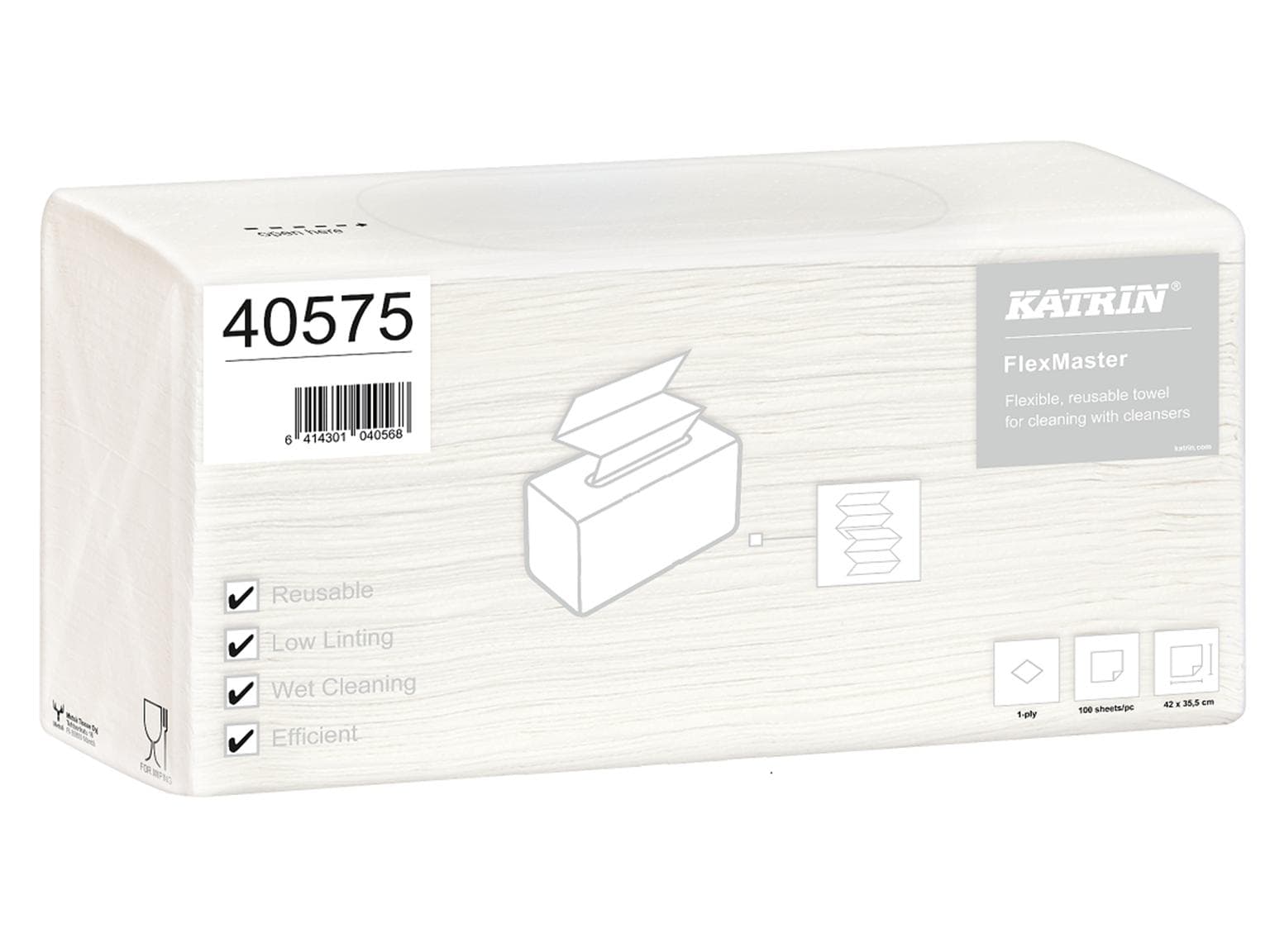 Chiffon de nettoyage Katrin Flex Master 1 pli, blanc, 35,5 x 42 cm