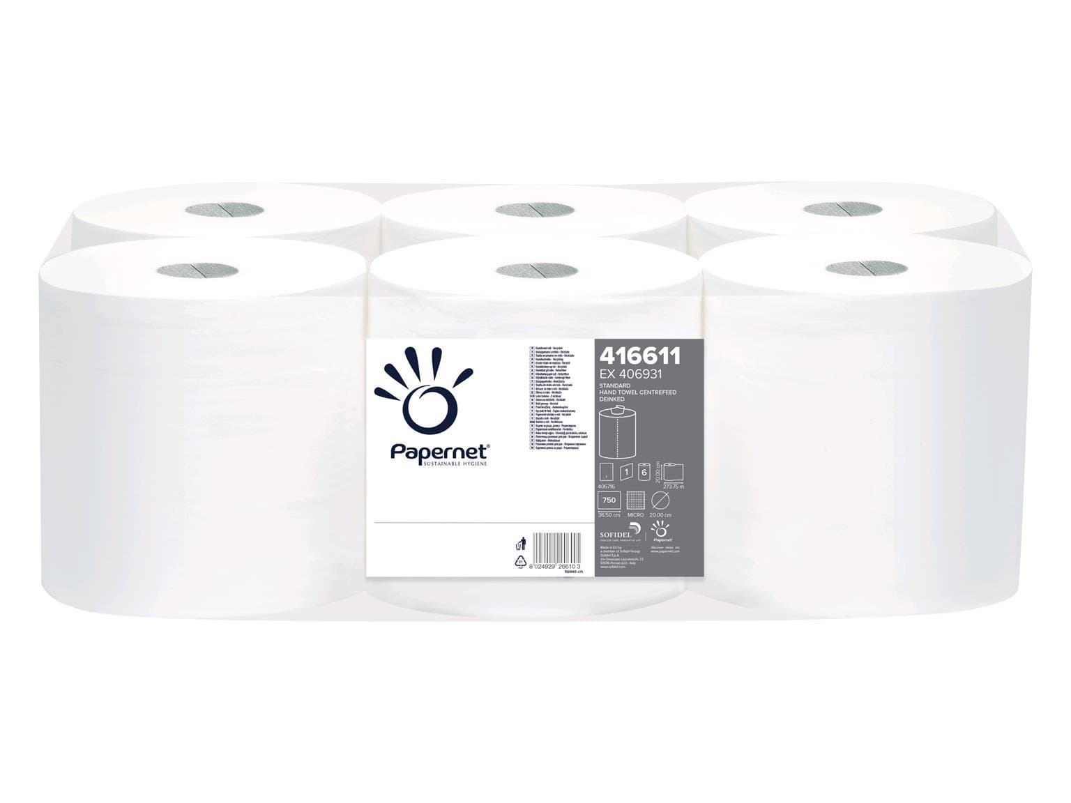 Rouleaux de chiffons de nettoyage blancs 1 pli, gaufrés 20 x 300 m, rouleau de 750 feuilles,