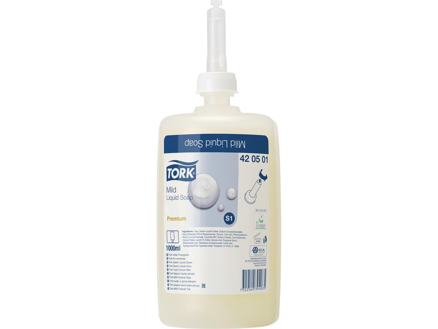 Savon liquide Tork Premium Mild (S1) bouteille de 1 litre, nacré, léger