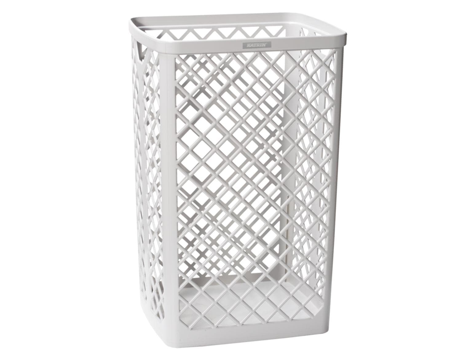 Cestino per rifiuti Katrin da 40 litri, in plastica, bianco, con staffa a parete incluso.