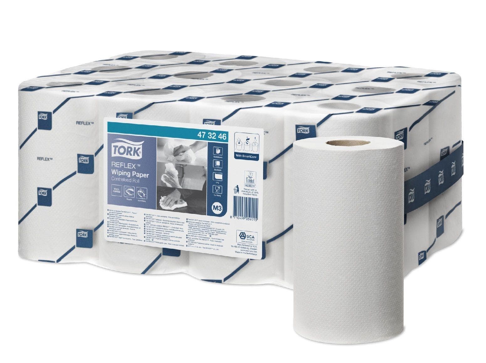 Rouleaux de chiffons de nettoyage Tork Relflex TM, Mini blanc, 1 pli, 19,8 cm x 120,1 m courants,