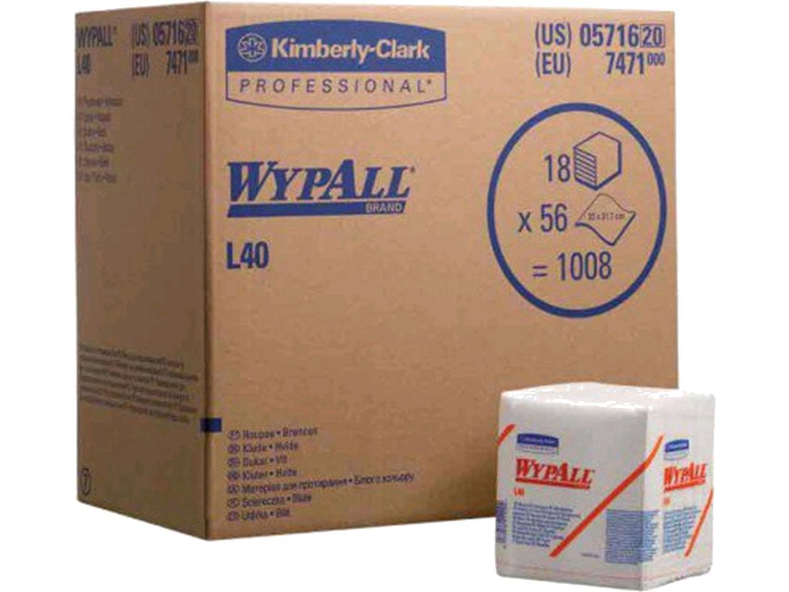 Lingettes Wypall L40 blanches, 31,5 x 33 cm, cellulose/latex, 1 008 lingettes