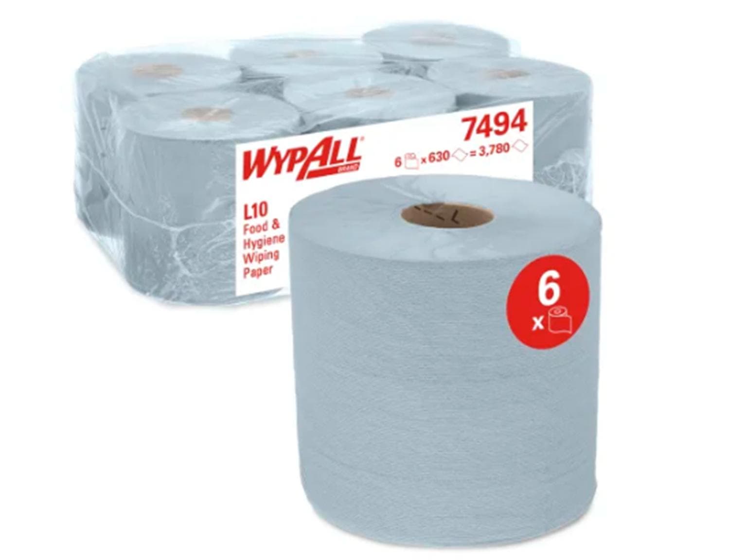 Rouleaux de chiffons de nettoyage Wypall L10 blanc 1 pli 38 x 18,5 cm, 630 chiffons