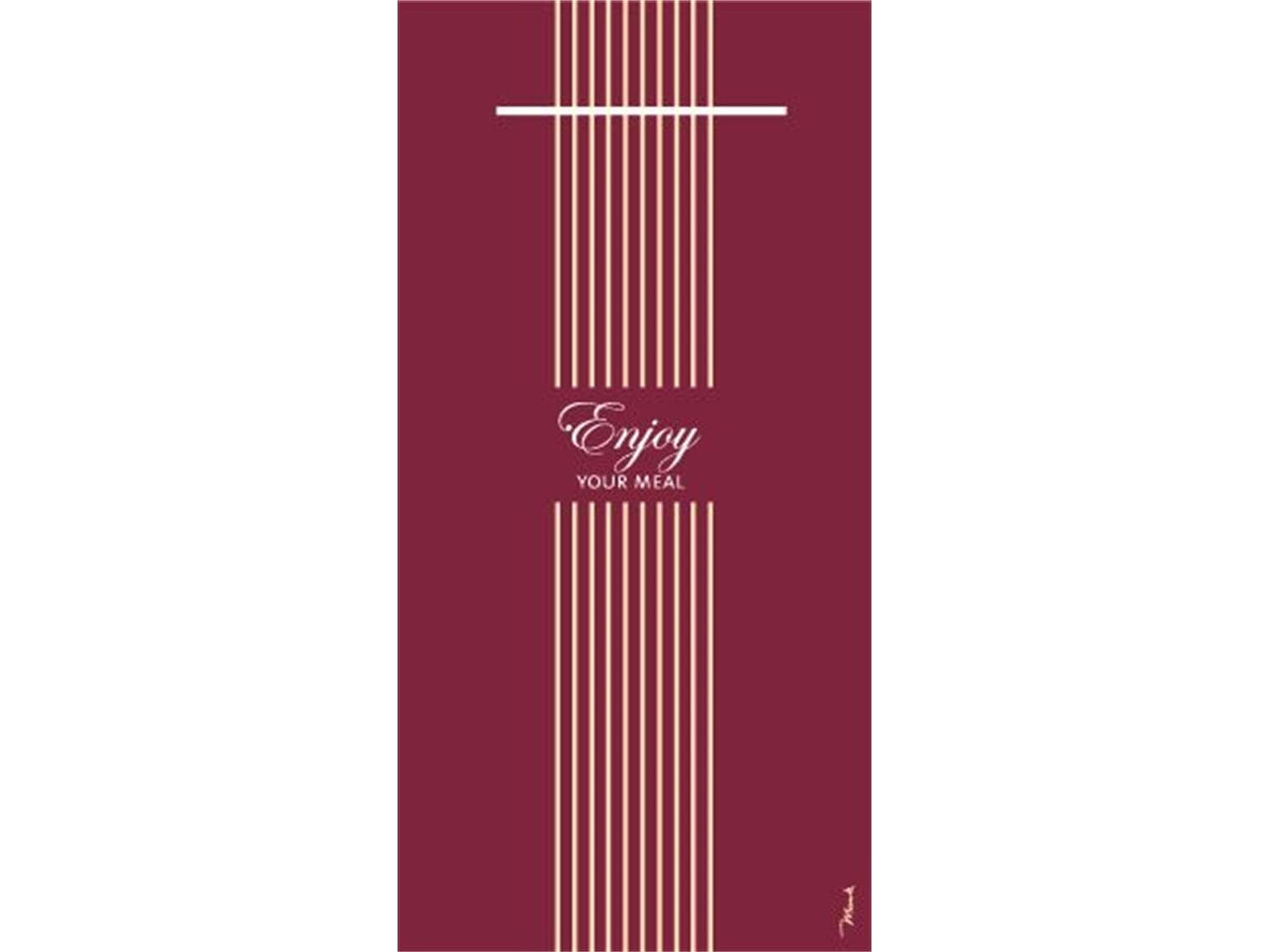 Tovagliolo monouso Airlaid, 40 x 40 cm, piega 1/8, "ENJOY YOUR MEAL" bordeaux