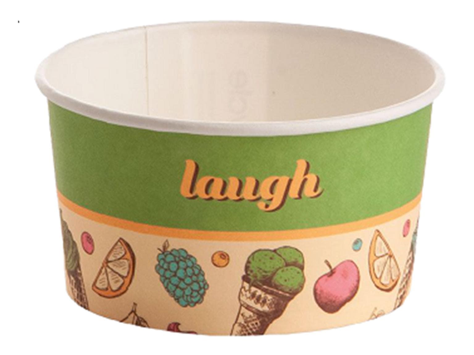 Coupe à glace 170 cc (ø 85 mm, hauteur 45 mm), en carton, impression standard verte (rire)