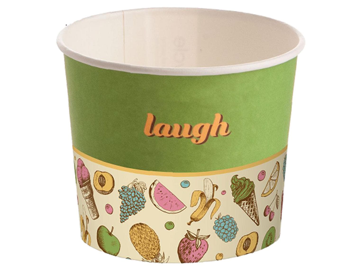 Coupe à glace 500 cc (ø 103 mm, hauteur 85 mm), en carton, impression standard verte (rire)