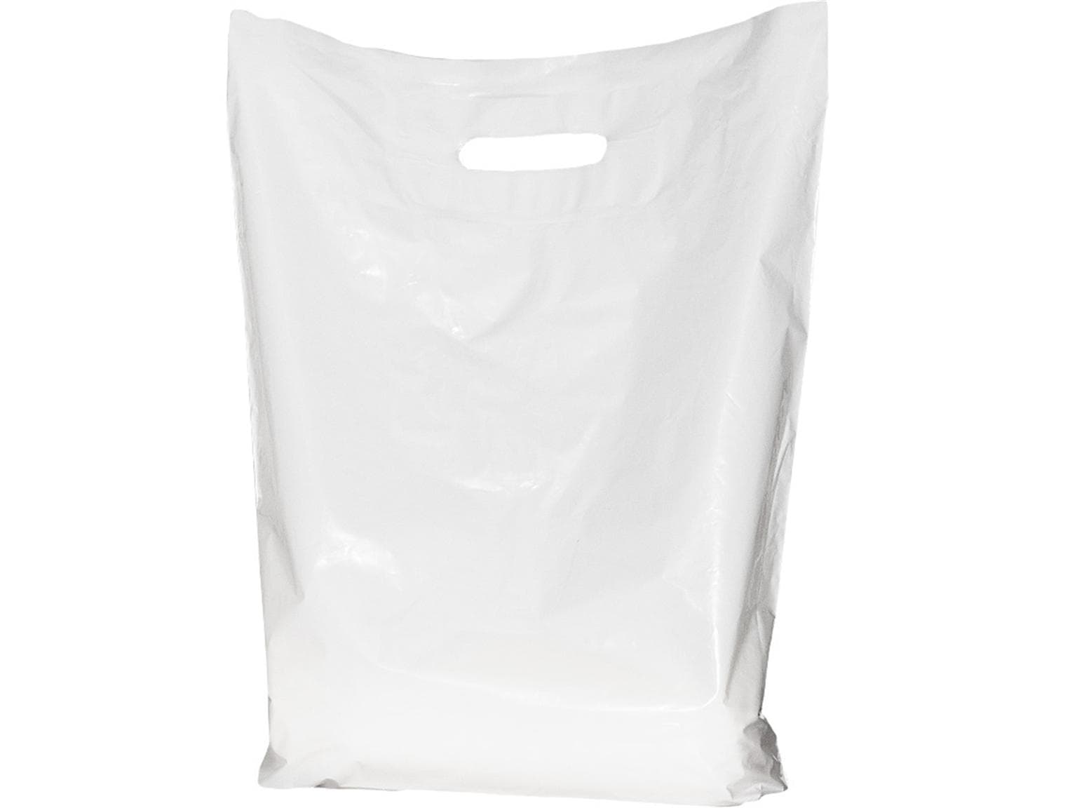 Sacchetti con foro per maniglia DKT, LDPE 35 my bianco, 380 x 450 x 100 mm, non stampati