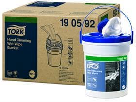 Lingettes humides Tork pour les mains, seau distributeur, blanches, 58 feuilles, 1 épaisseur