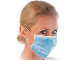 Mascherina facciale a 3 strati con supporto metallico tipo IIR, blu, PP non tessuto, senza fibre di vetro