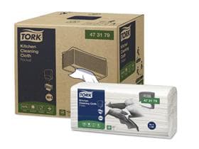 Chiffons de nettoyage de cuisine Tork, non tissés blancs, 1 épaisseur, 35,5 x 41,5 cm, pliés