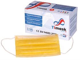 Mascherine protettive a 3 strati gialle, tipo IIR, pile PP, elastici bianchi,