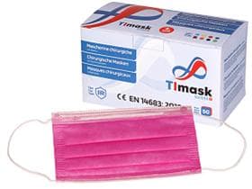 Mascherina facciale 3 strati rosa, tipo IIR, pile PP, elastici bianchi,