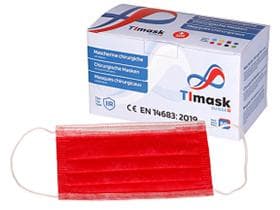 Mascherina protettiva a 3 strati rossa, tipo IIR, pile PP, elastici bianchi,