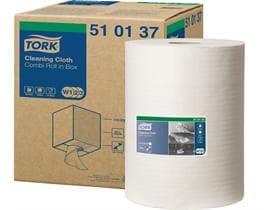 Rouleaux de chiffons de nettoyage Tork Premium 510, tissu non tissé blanc, 1 pli, feuille 32 x 38 cm,