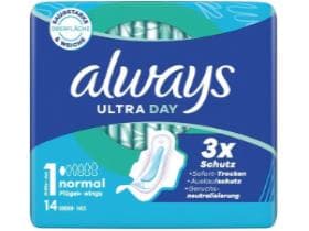 Serviette hygiénique Always Ultra Thin Normal avec ailettes, blanche, testée dermatologiquement