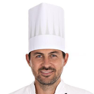 Toques de cuisine européens en papier gaufré, blanc, hauteur 21 cm, absorbants et