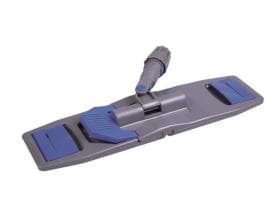 Support pour balai Combi 40 cm, gris foncé/bleu avec pinces robustes pour les languettes.