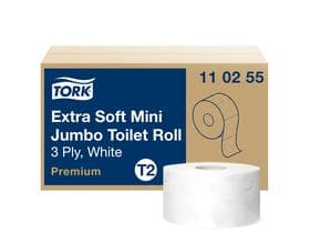 Papier toilette Tork Mini, tissu blanc brillant (T2), 3 plis, 600 coupons (9,7x20 cm),