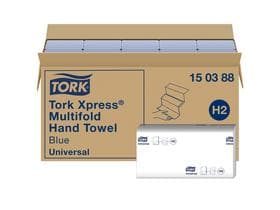 Serviettes pliées Tork Xpress, papier 2 plis, 23,4 x 21,3 cm, bleu