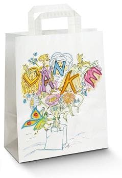 Sacs en papier Kraft blanc 80 g/m², "Merci", 260 x 100 x 330 mm, avec 5 plis