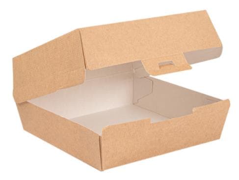 Hamburgerbox eckig aus braunem Nano Micro Wellkarton, innen weiss,