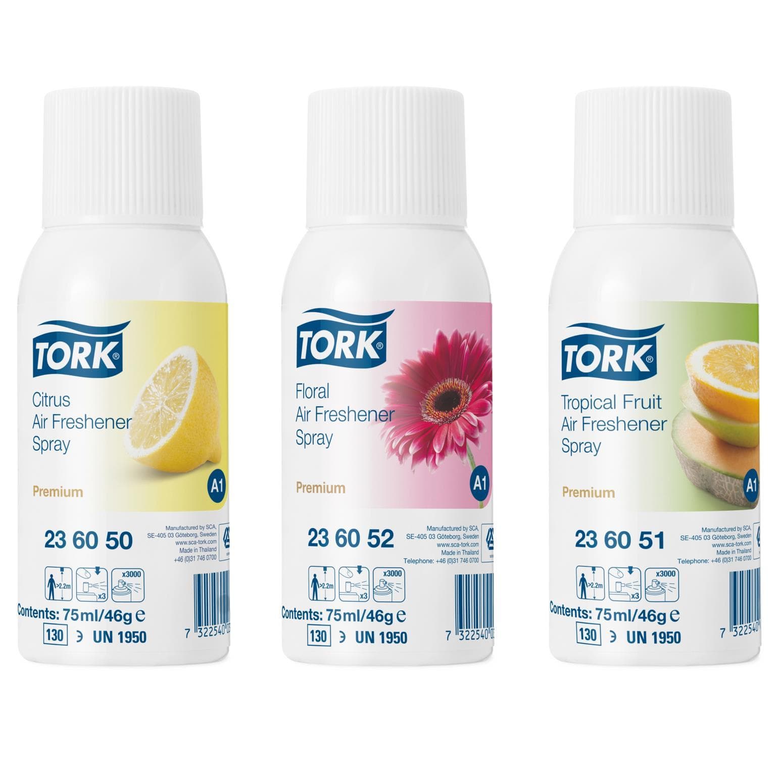 Cartouches de parfum Tork A1 système de rafraîchissement d'air, 3 parfums dans un pack mixte,