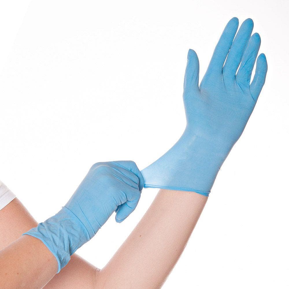 Gants Latex Allfood SKIN, poudrés AQL 1.5, bleu, longueur 24 cm, taille XL,