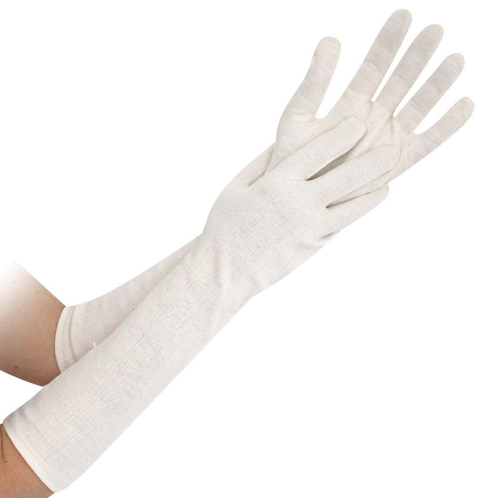 Guanti in cotone taglia L, lunghezza 45 cm, colore naturale