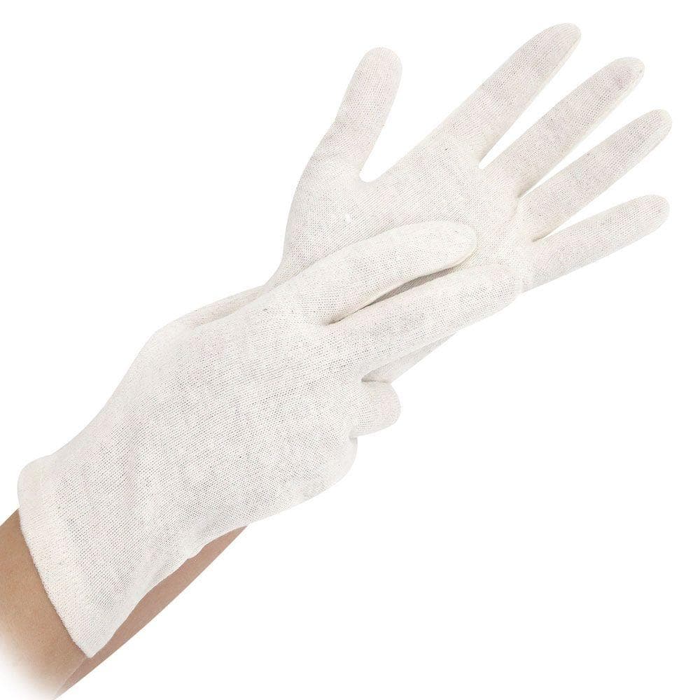 Guanti in cotone taglia L colore naturale non sbiancati, lunghezza 25 cm,