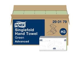 Serviettes pliées Tork Advanced (H3), vert cellulaire, 2 plis, pliage zigzag, 25x23 cm,