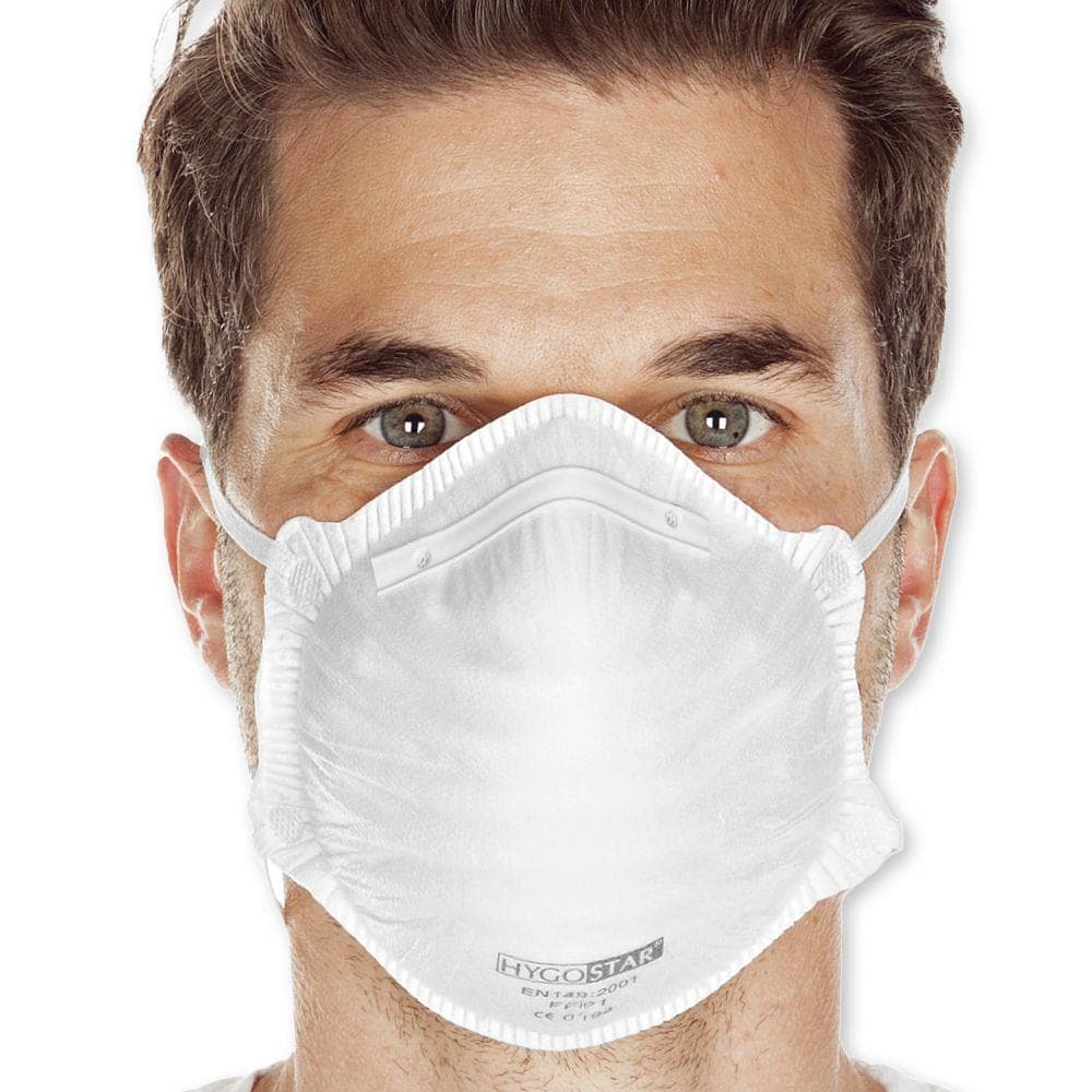 Masque respiratoire FFP1 sans soupape respiratoire PP, blanc, CAT 3, EN 149, préformé