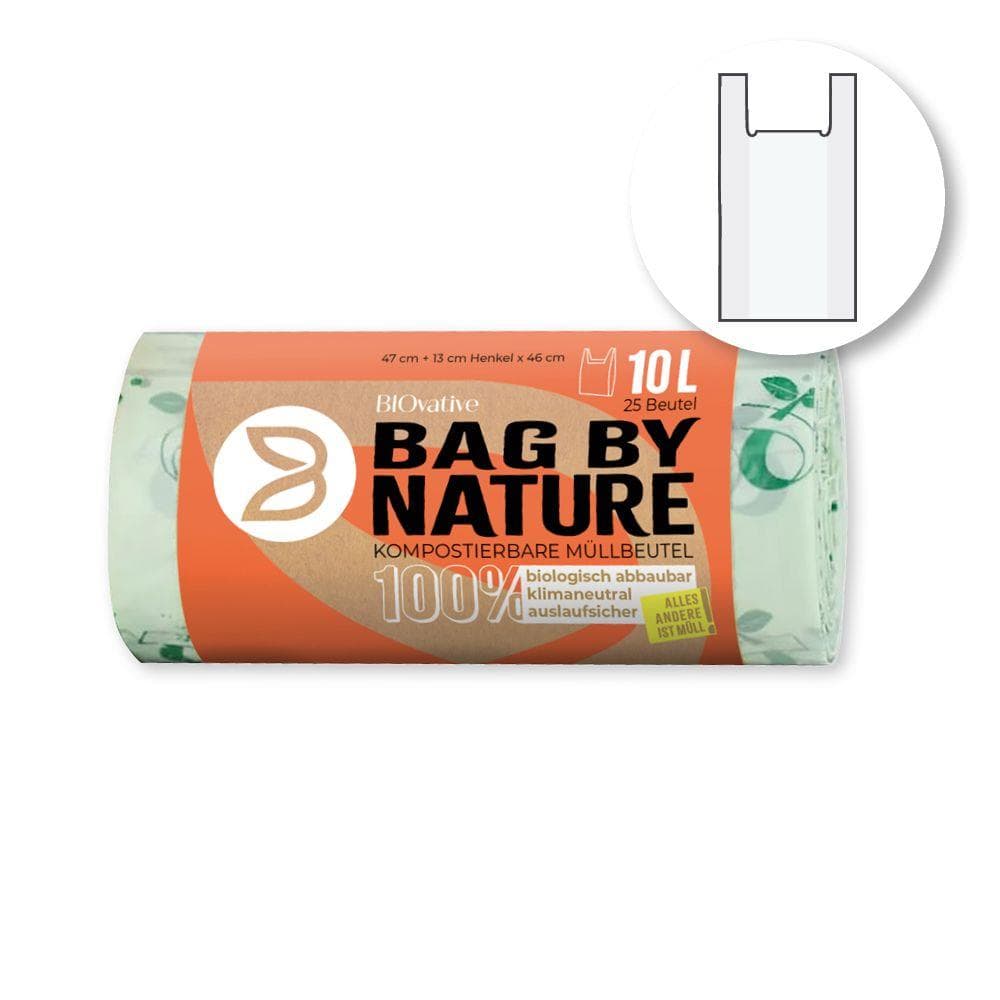 Sac à déchets biodégradables compostables de 10 litres avec poignée pour un nouage facile.