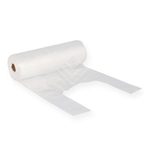 Sacchetti annodati 220 + 110 x 480 mm in HDPE trasparente 9 my, in rotolo da 200 pezzi