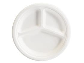 Teller aus Bagasse rund, ø 26.3 cm, 3-teilig, weiss, Höhe 2.5 cm