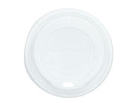 Couvercle en plastique (PS) avec ouverture pour boire, blanc, plat, Ø 90 mm