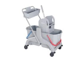 Doppelfahreimer 2 x 18 Liter, grau mit Presse und oberem Korb