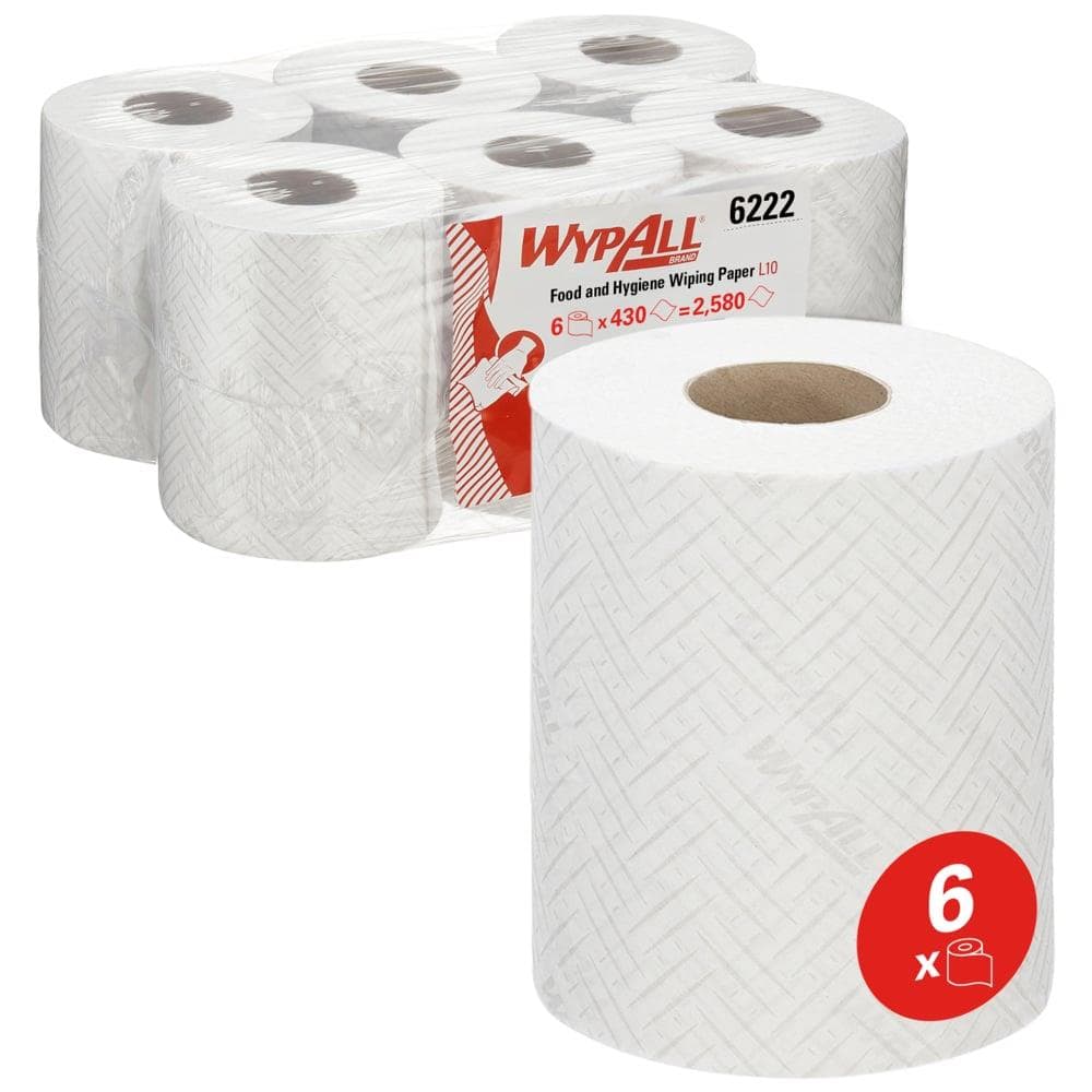 Rouleaux de chiffons de nettoyage Wypall Reach L10 blanc 1 pli, 18,3 x 38 cm, gaufré,