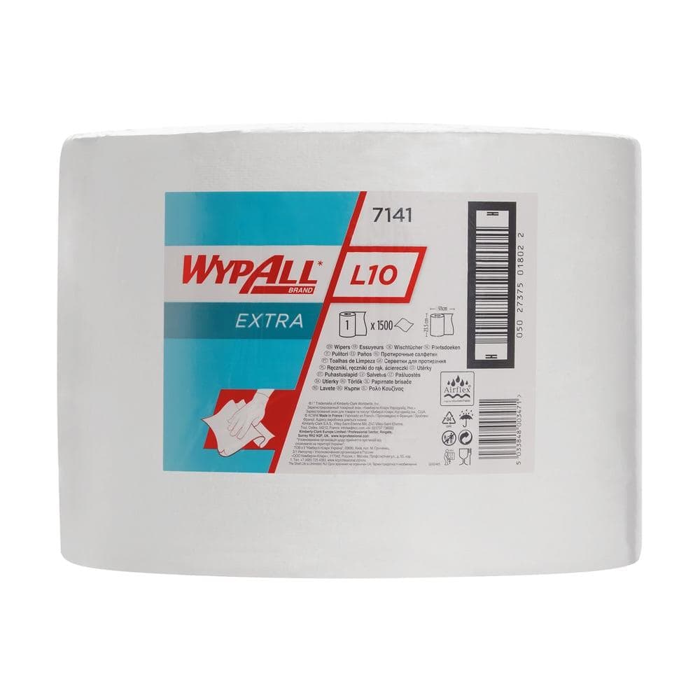 Rouleaux de chiffons de nettoyage Wypall L20 blanc 1 pli 38 x 23,5 cm, rouleau de 1500 chiffons