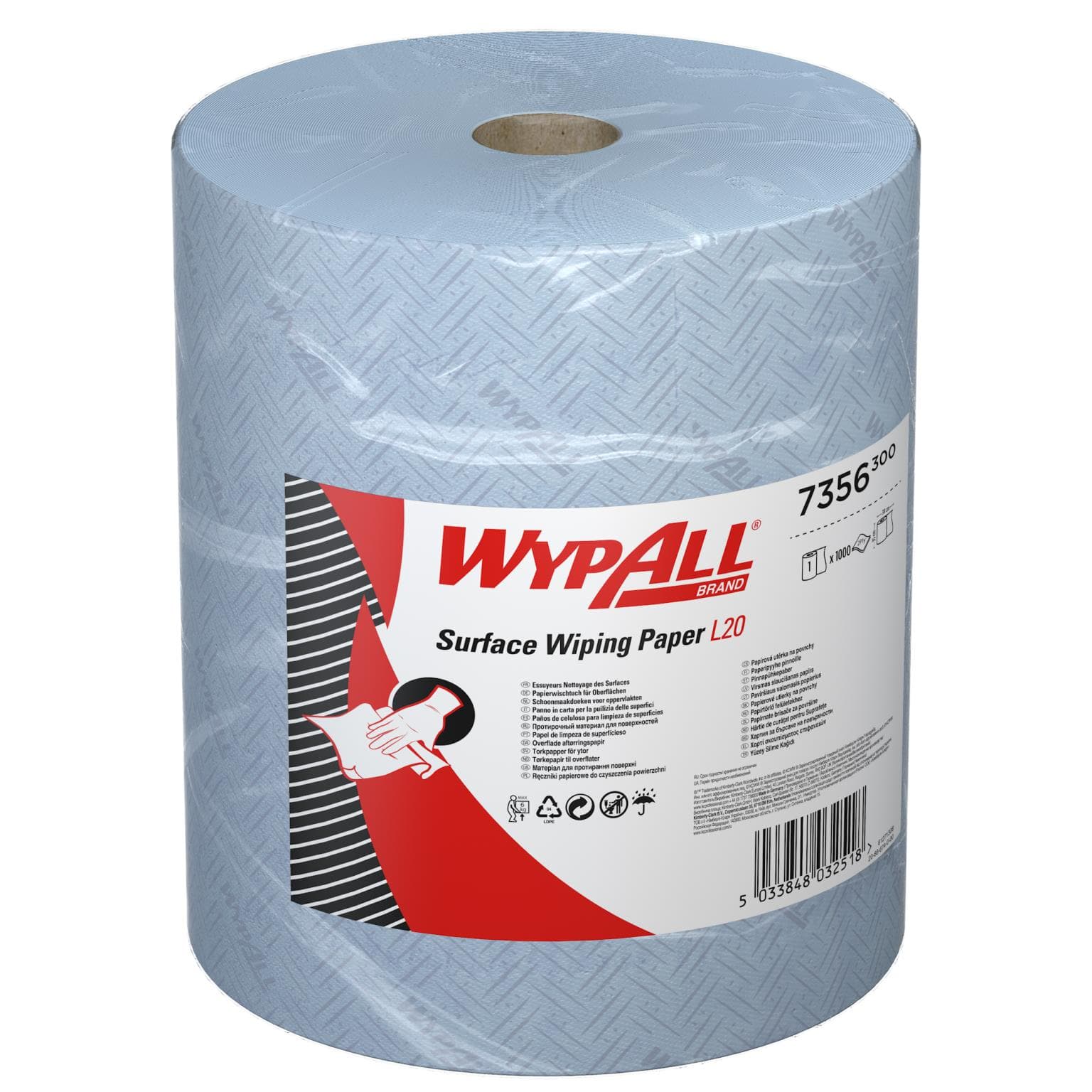 Putztuchrollen Wypall L20 blau 2-lagig 38 x 34 cm, Rolle à 1000 Tücher