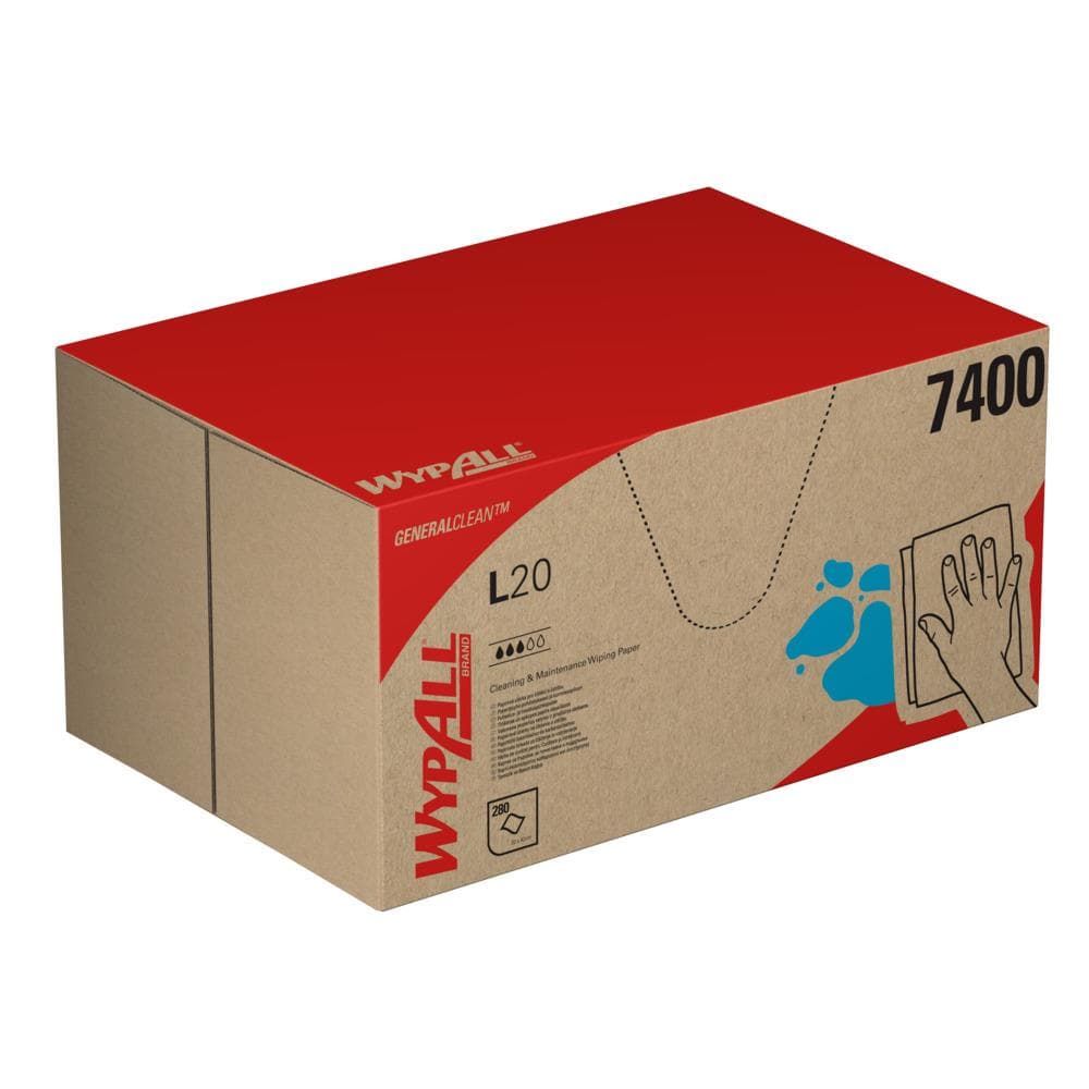 Rouleaux de chiffons de nettoyage Wypall L20 bleus 2 plis 33 x 42 cm, en boîte Brag, 280 chiffons