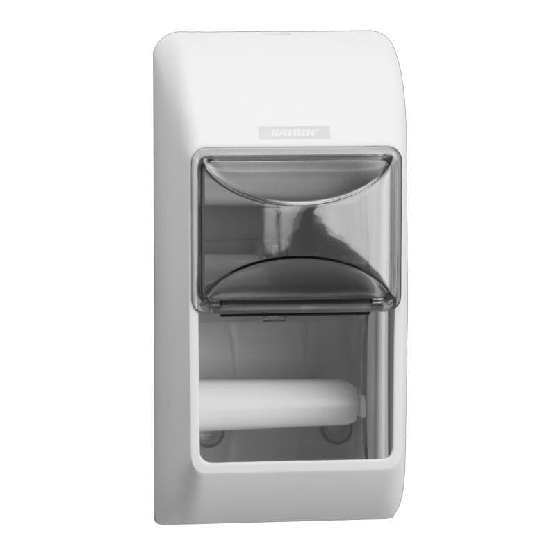 Distributore di carta igienica Katrin, plastica bianca, 300 x 145 x 145 mm, per