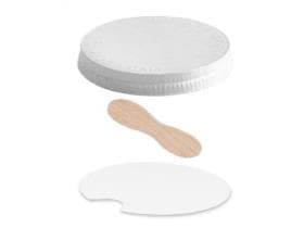 Couvercle plat en carton blanc, ø 73 mm, adapté aux pots à glace 90 cc + 120 cc,