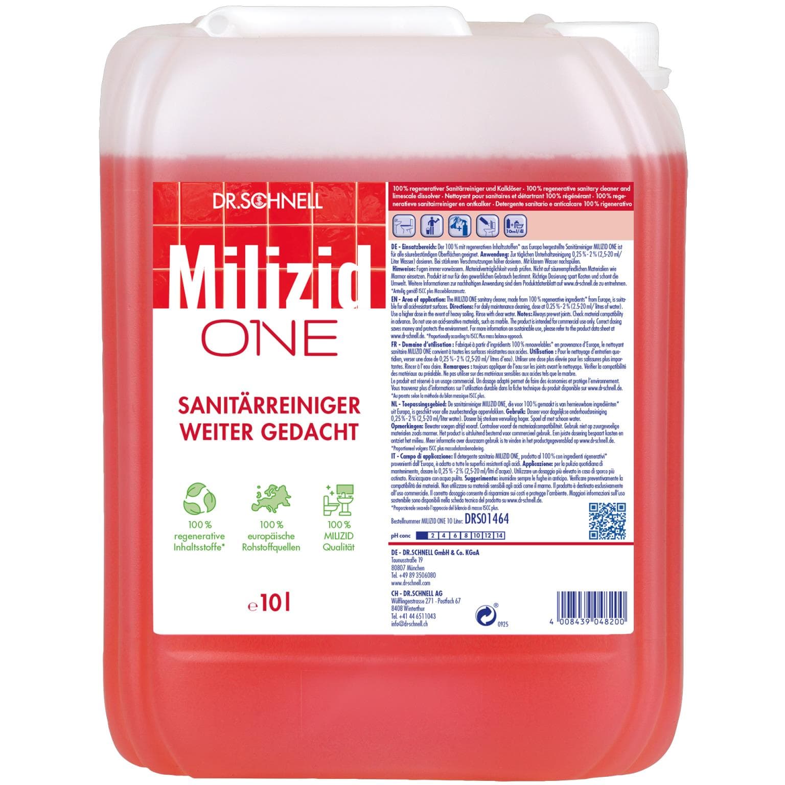 Milizid ONE, nettoyant sanitaire et détartrant, 100 % régénératif.