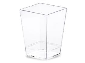 Contenitore cubico, in plastica (PS) trasparente, 160 ml, 55 x 55 x 80 mm.