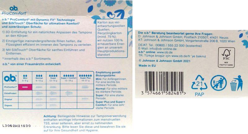 OB TAMPONS  pflanzlich, weiss, O.B. mini 64er