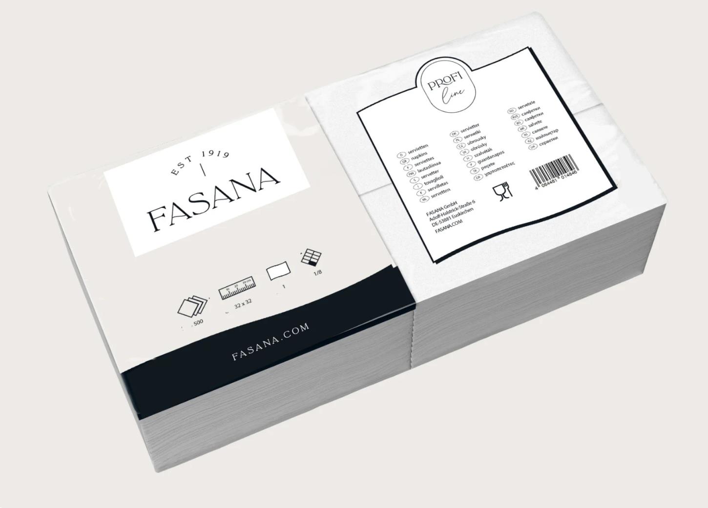 SERVIETTEN FASANA  32 x 32 cm, 1-lagig, 1/8 Falz, weiss