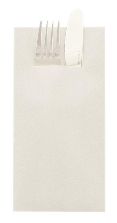 BESTECKTASCHEN AIRLAID  40 x 40 cm, 1/8 Falz, Basic weiss mit M.