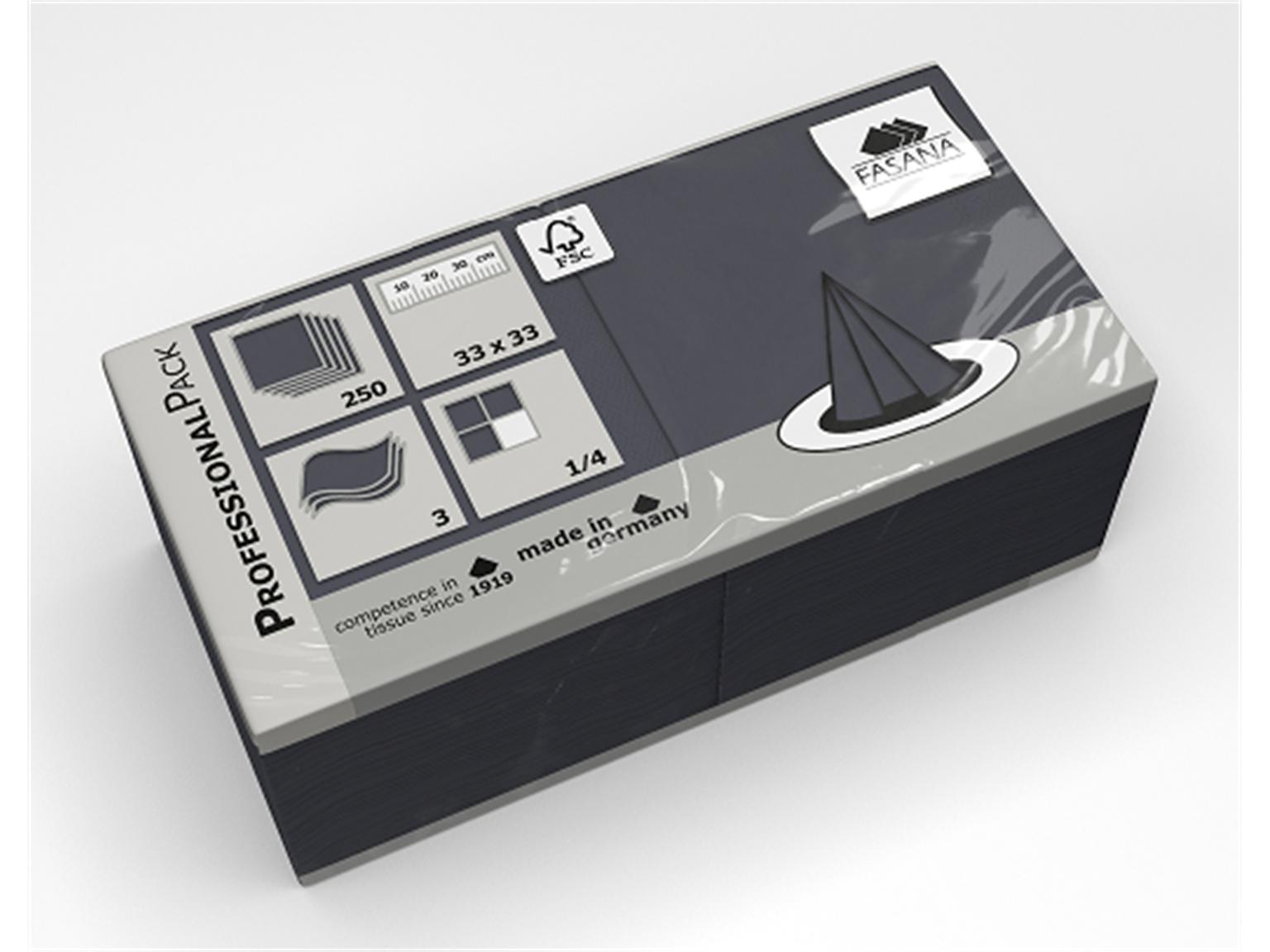 SERVIETTEN FASANA  33 x 33 cm, 3-lagig,1/4 Falz, schwarz